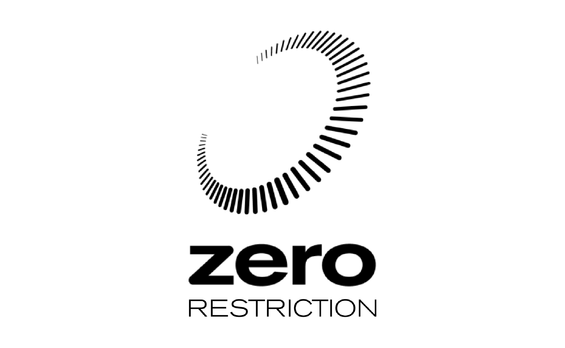A black and white image of the word zero restriction.